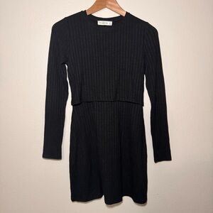 Abercrombie & Fitch Black Ribbed Mini Dress Long Sleeve Layered Size S